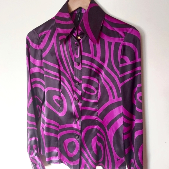 Silk violet abstract print blouse - Picture 1 of 5